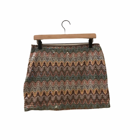 EXPRESS brown retro sequin skirt - Picture 2 of 5